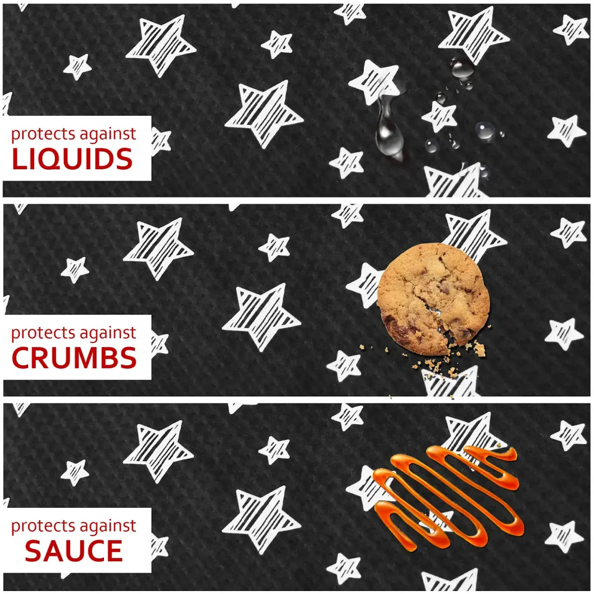 Moonsea Black Star High Chair Mat 117cm x 107cm (46" x 42") | Waterproof & Machine Washable Splat Mat for Floors & Tables - view 4