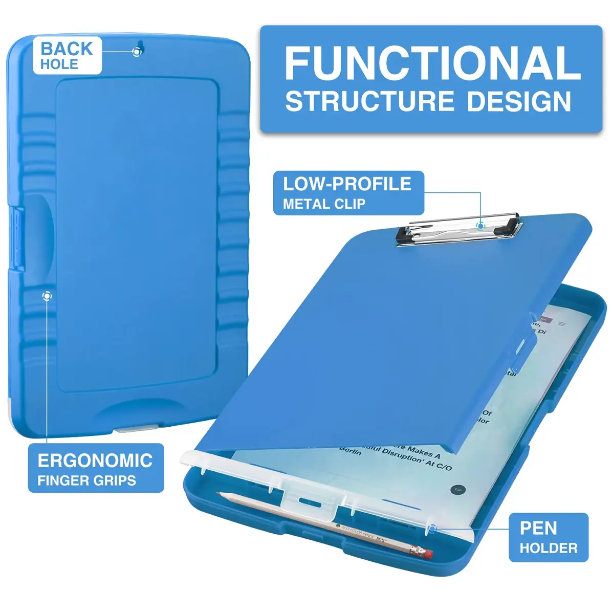 Sooez Storage Clipboard with Pen Holder 25.4cm x 36.8cm (10" x 14.5") | Sturdy Plastic Organizer for School & Office - view 2