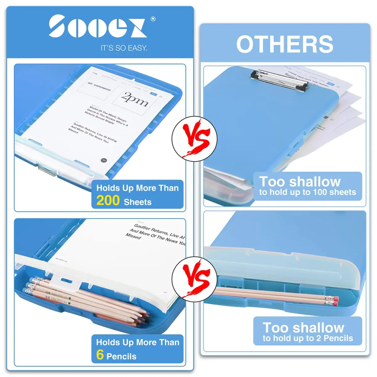 Sooez Storage Clipboard with Pen Holder 25.4cm x 36.8cm (10" x 14.5") | Sturdy Plastic Organizer for School & Office - view 3