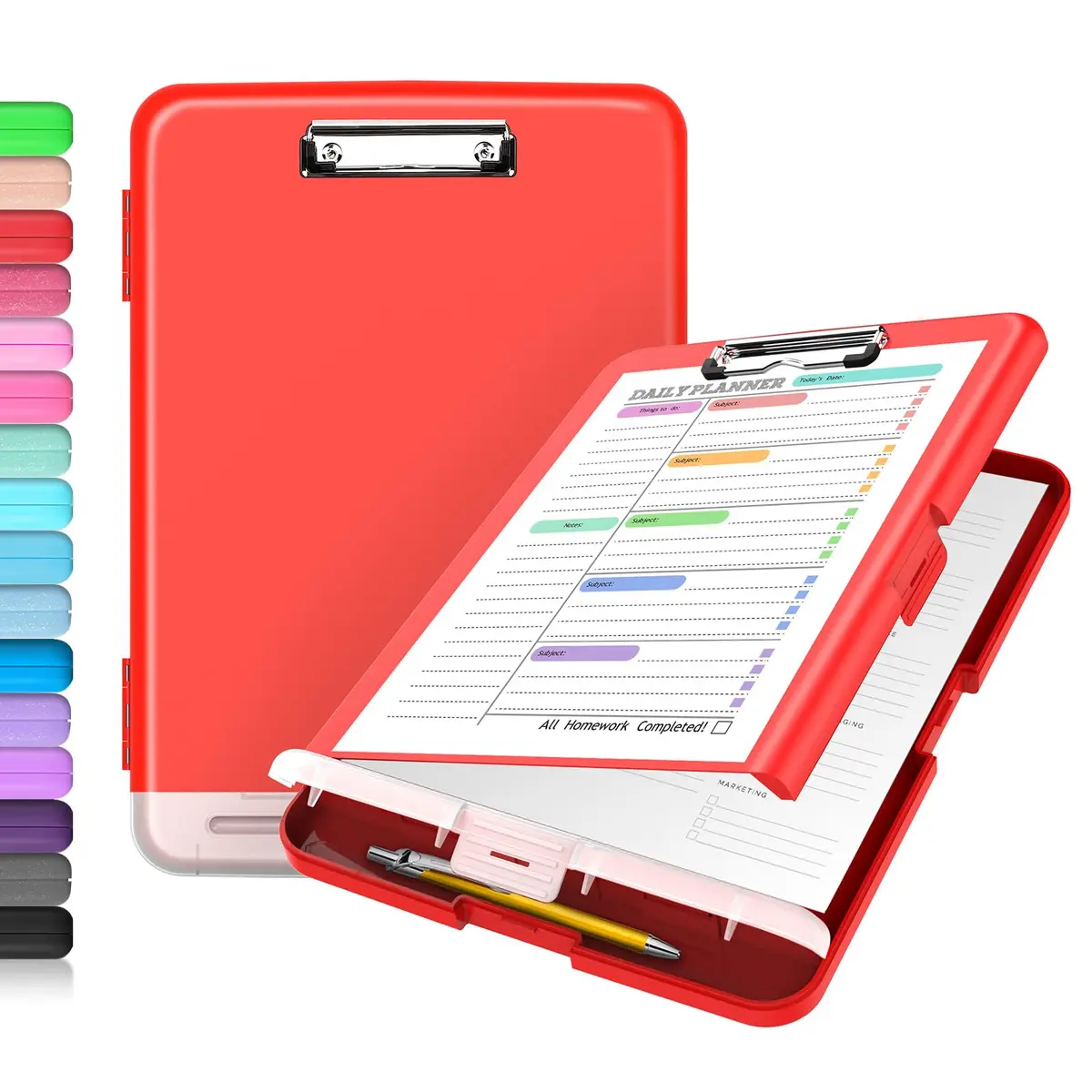 Sooez Red Clipboard with Storage, 8.5 x 11 Inch, Pen Holder | Durable Plastic Organizer for School & Office - main product image