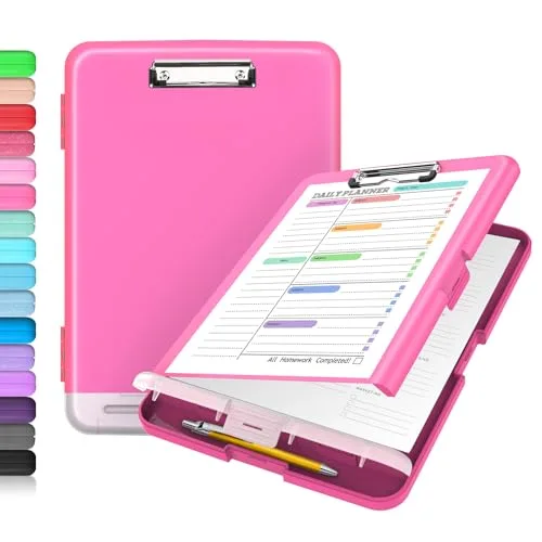 Sooez Storage Clipboard with Pen Holder, Low Profile Clip, Rose Pink | Essential Teacher & Nurse Organizer - main product image