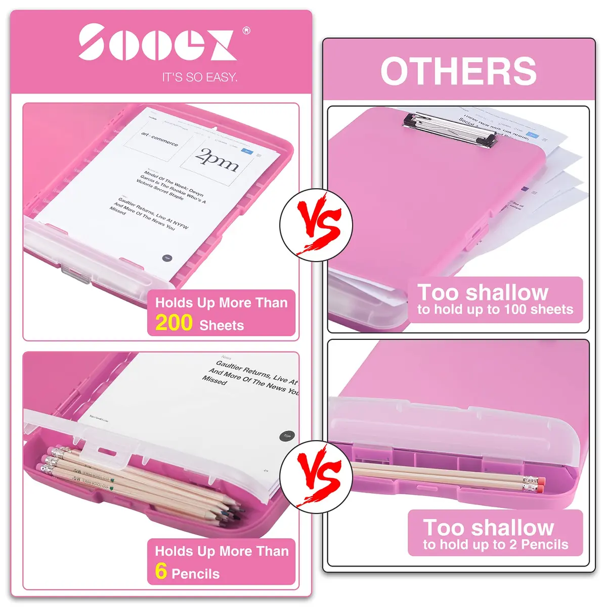Sooez Storage Clipboard with Pen Holder 35.5 cm (14 in) | Holds 200+ Sheets - view 3