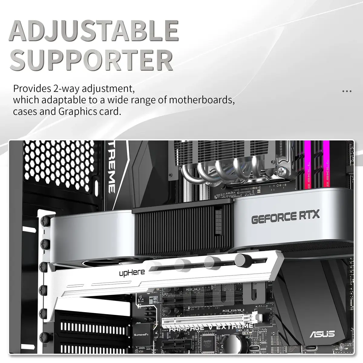 upHere G276WT White Graphics Card GPU Brace Support Bracket | Adjustable Length and Height Support - view 3