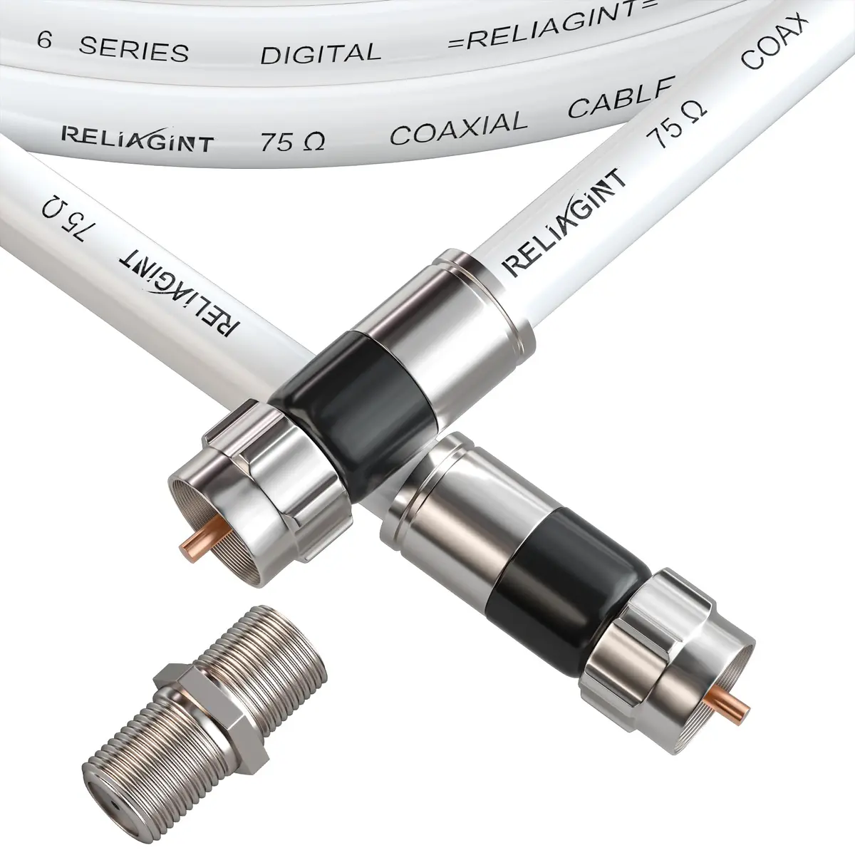 RELIAGINT 3ft (0.91m) RG6 Coaxial Cable, White | High-Speed 75 Ohm Cable for TV, Satellite, Internet - main product image