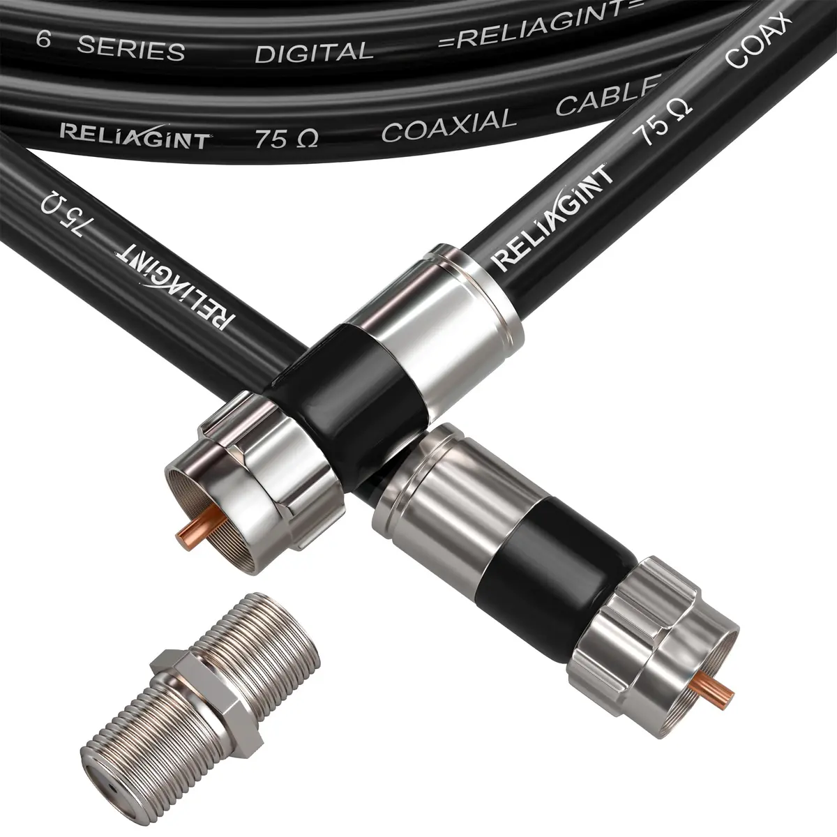 RELIAGINT 6ft (1.83m) RG6 Coaxial Cable, 75 Ohm High-Speed, Black | Reliable Signal for TV, Satellite & Internet - main product image
