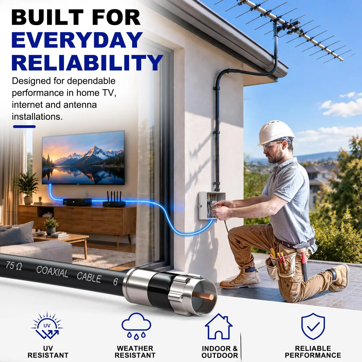 RELIAGINT 6ft (1.83m) RG6 Coaxial Cable, 75 Ohm High-Speed, Black | Reliable Signal for TV, Satellite & Internet - view 6
