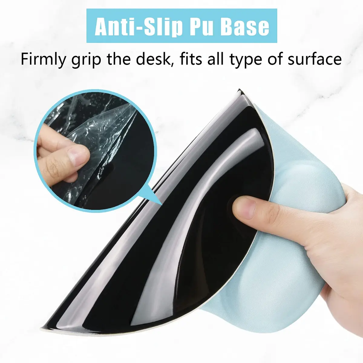 Hsurbtra Ergonomic Mouse Pad with Wrist Rest Support | Gel Mouse Pad with Non-Slip PU Base for Pain Relief, Office & Gaming, Sky Blue - view 5