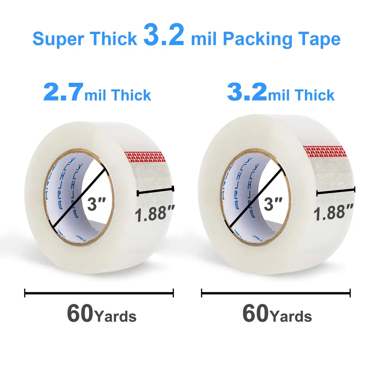 JARLINK Clear Packing Tape 18 Rolls | 55m (60 yd) x 48mm (1.88") x 3.2mil Thick | Heavy Duty BOPP Acrylic Adhesive for Shipping & Sealing - view 2