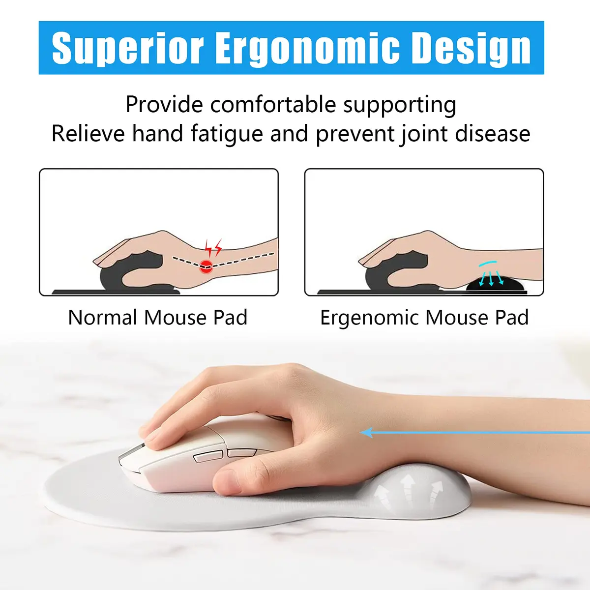 Hsurbtra Ergonomic Mouse Pad with Wrist Rest Support | Gel Mouse Pad for Pain Relief Ivory White - view 2