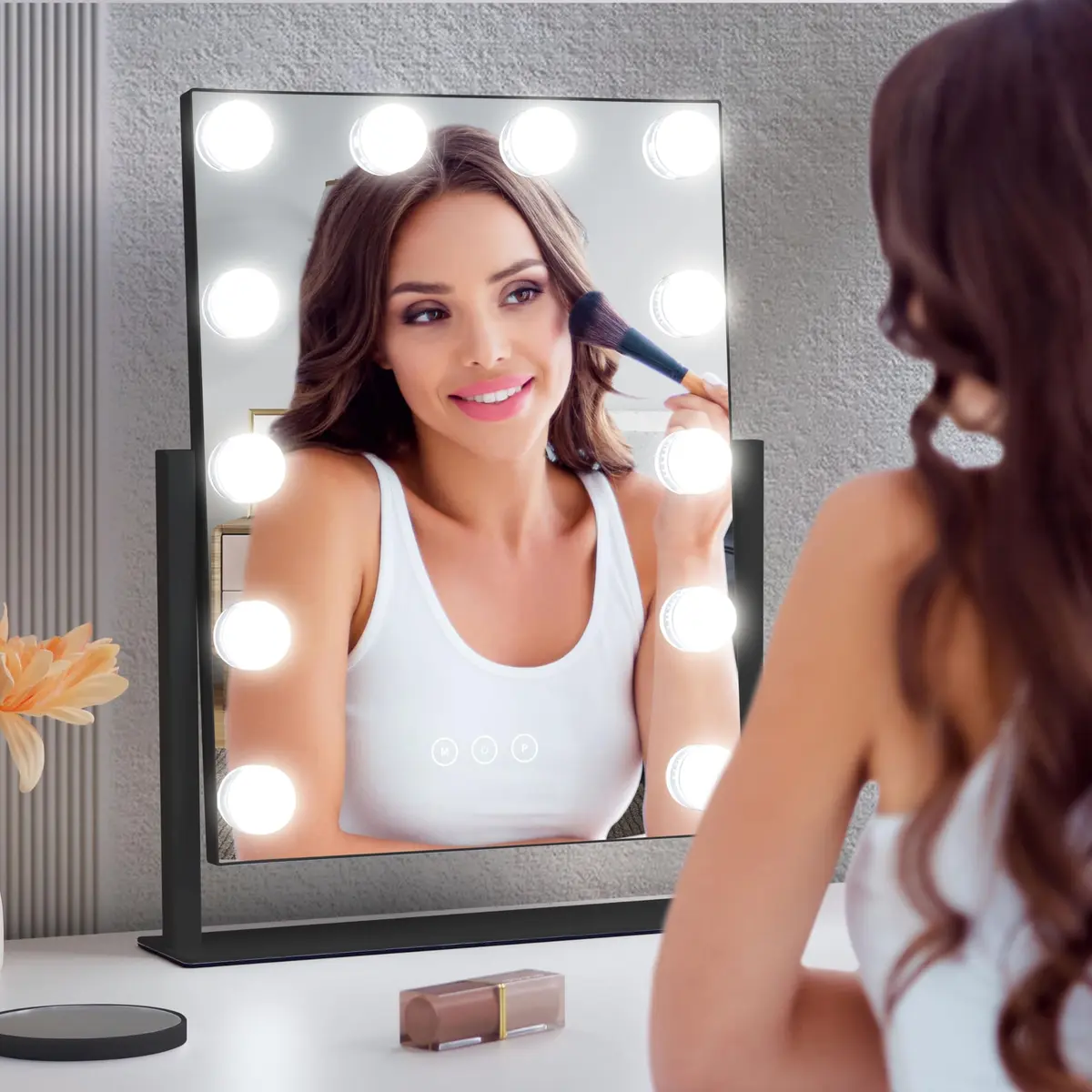 NUSVAN Vanity Mirror with Lights, 3 Color Modes, 10X Magnification, Touch Control, 360° Rotation, White | Adjustable Brightness for Flawless Makeup - view 6