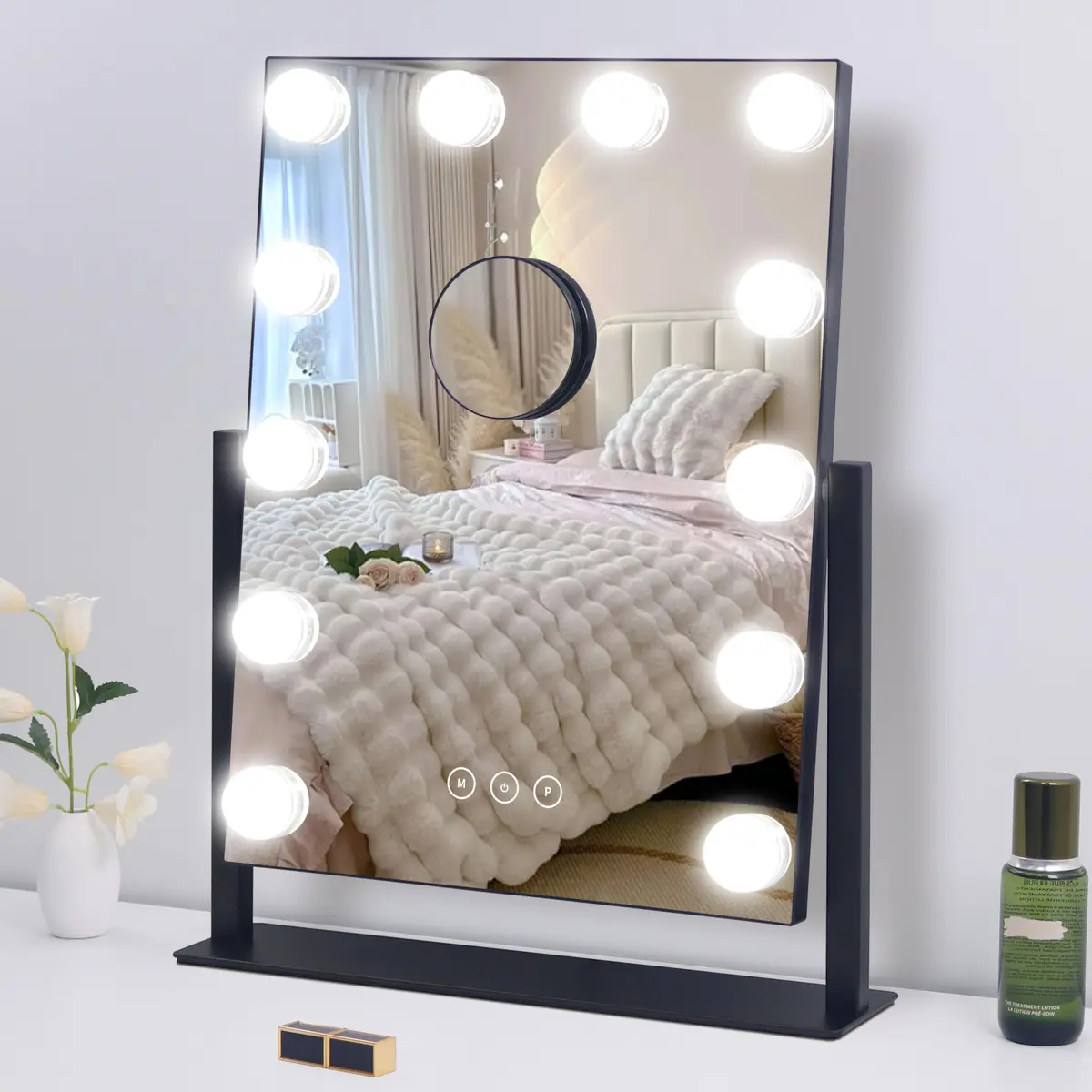 NUSVAN Vanity Mirror with Lights, 3 Color Modes, 10X Magnification, Touch Control, 360° Rotation, White | Adjustable Brightness for Flawless Makeup - view 7