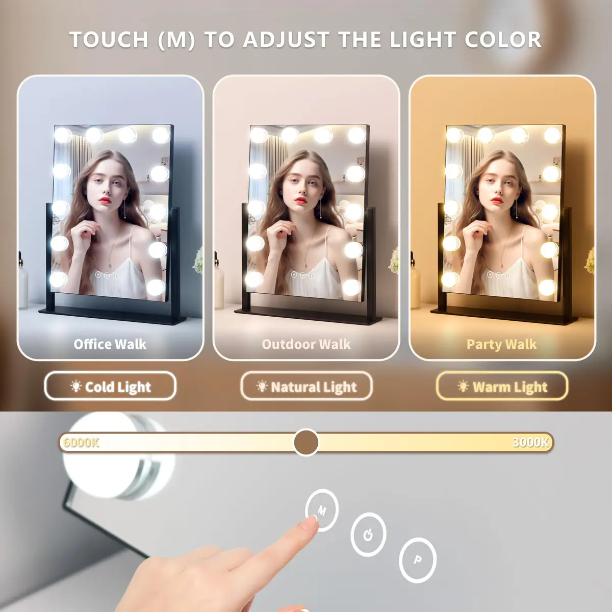 NUSVAN Vanity Mirror with Lights, 3 Color Modes, 10X Magnification, Touch Control, 360° Rotation, White | Adjustable Brightness for Flawless Makeup - view 2