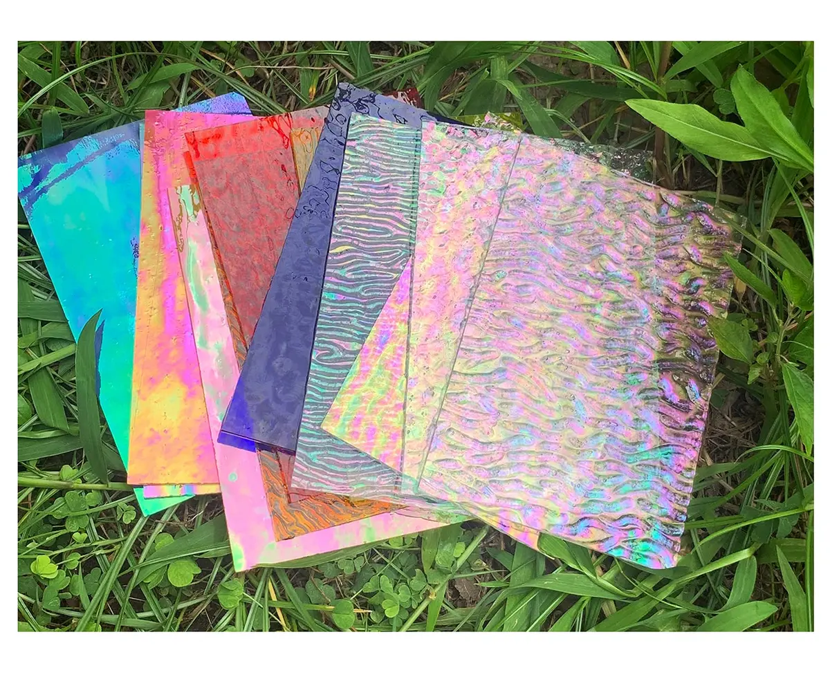 Lanyani Iridescent Stained Glass Sheets 4x6 Inches (12-Pack) | Cathedral Art Glass for Mosaic Work Craft - main product image
