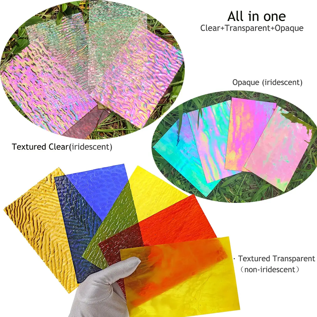 Lanyani Iridescent Stained Glass Sheets 4x6 Inches (12-Pack) | Cathedral Art Glass for Mosaic Work Craft - view 2
