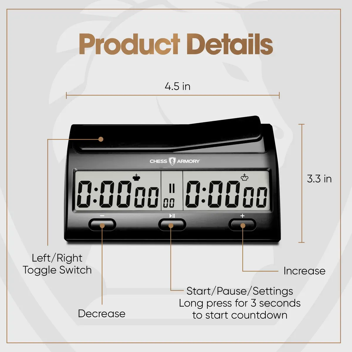 Chess Armory Advanced Digital Chess Clock Timer with Bonus Time Features | Portable Tournament Timer for 2 Player Games - view 5