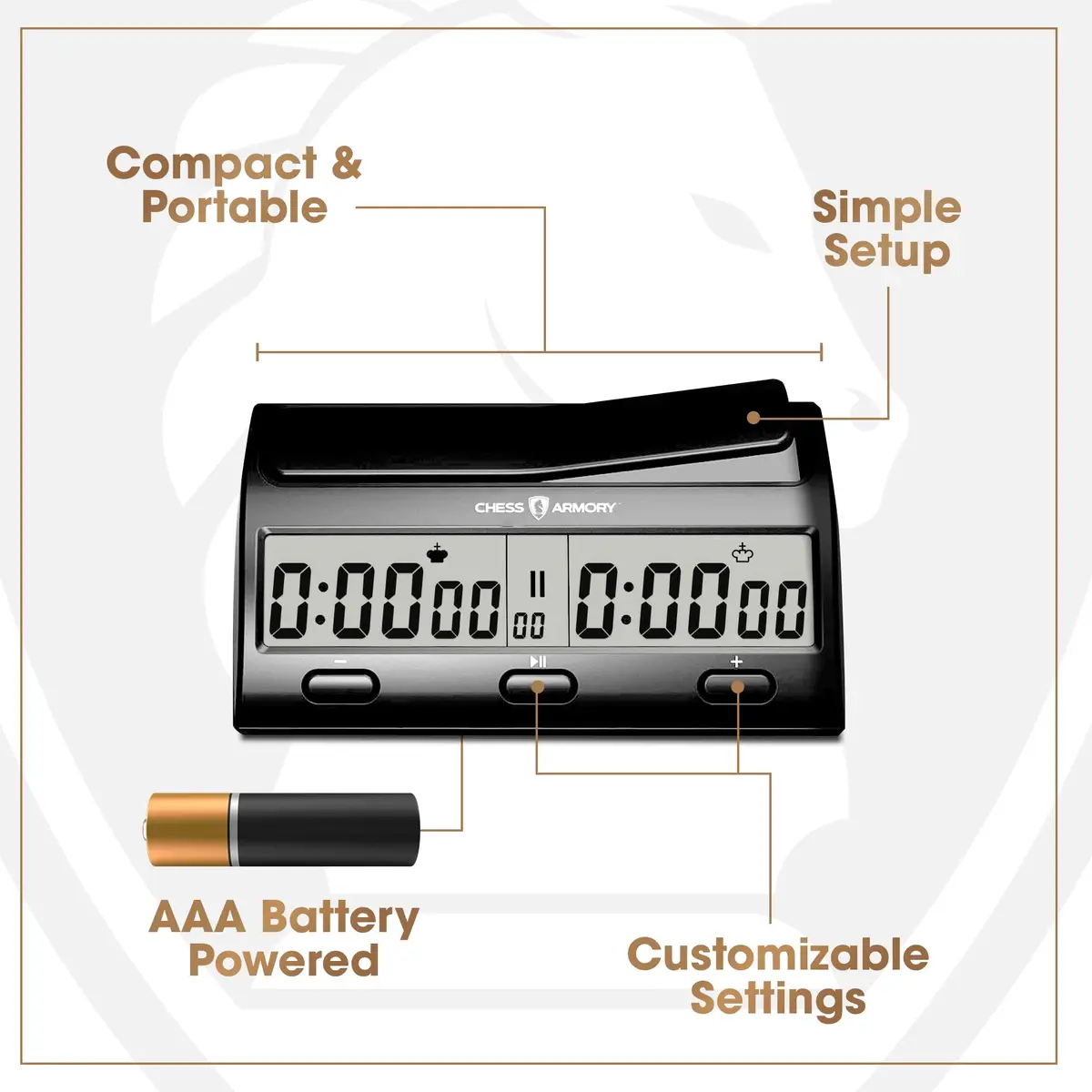 Chess Armory Advanced Digital Chess Clock Timer with Bonus Time Features | Portable Tournament Timer for 2 Player Games - view 2