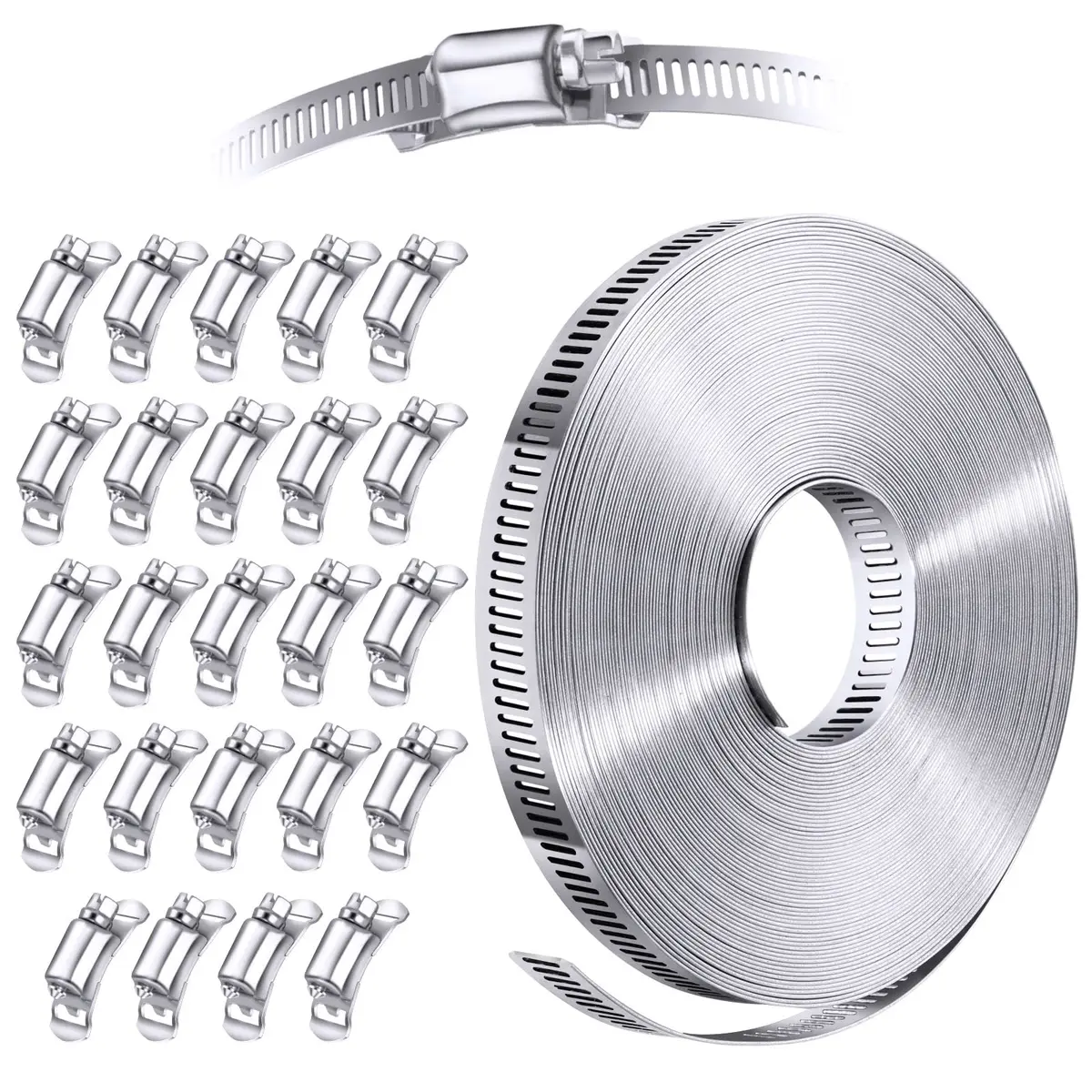 Steelsoft Stainless Steel Worm Gear Hose Clamp Kit | Cut-To-Fit 50ft Strap + 24 Fasteners | 2.5" to 190" Diameter Range - main product image