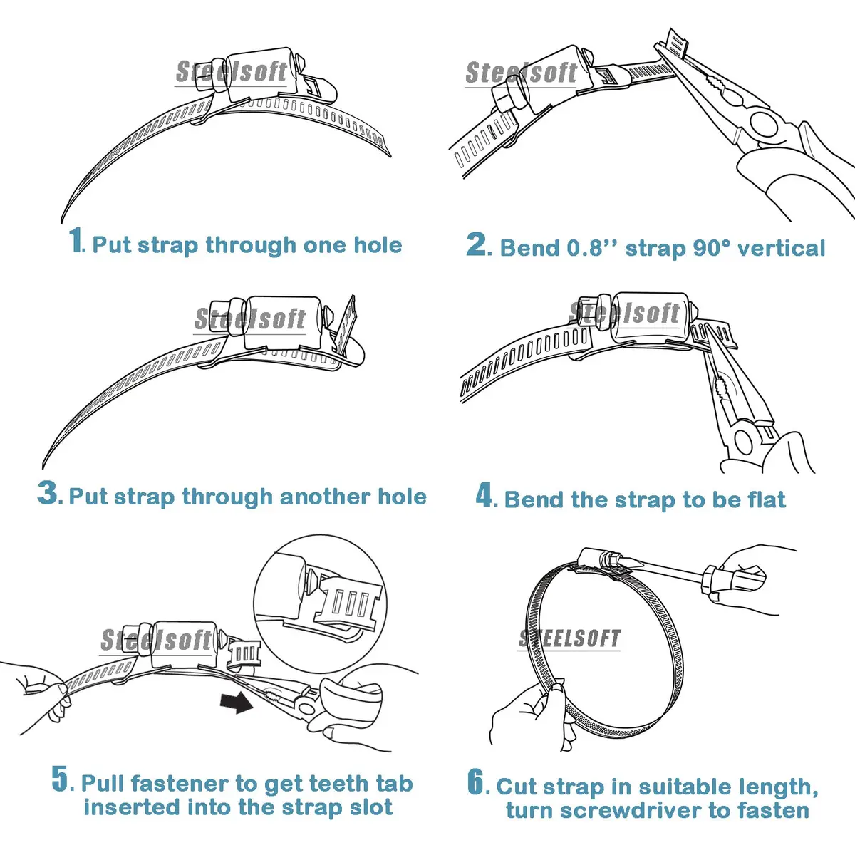 Steelsoft Stainless Steel Worm Gear Hose Clamp Kit | Cut-To-Fit 50ft Strap + 24 Fasteners | 2.5" to 190" Diameter Range - view 2