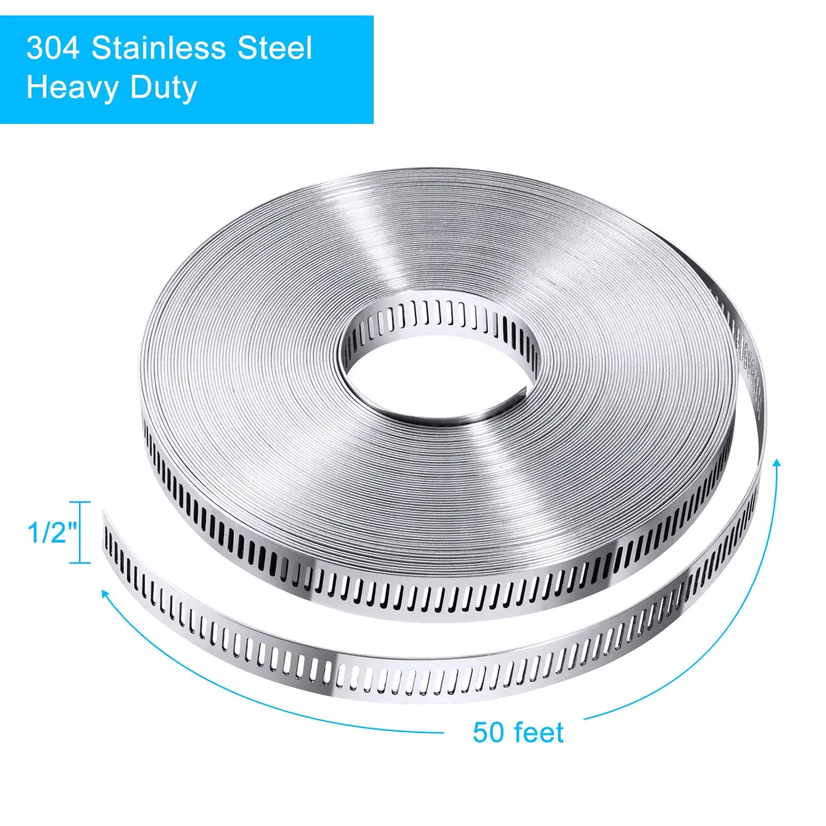 Steelsoft Stainless Steel Worm Gear Hose Clamp Kit | Cut-To-Fit 50ft Strap + 24 Fasteners | 2.5" to 190" Diameter Range - view 4