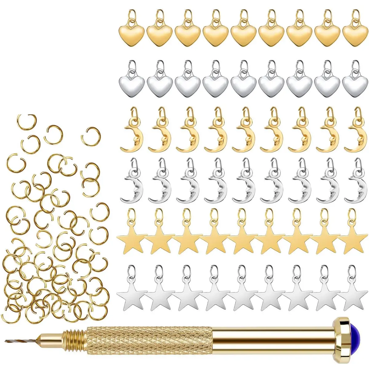 PAGOW 155 PCS Dangle Nail Art Charm Set with Piercing Tool | Gold & Multi-Color - main product image