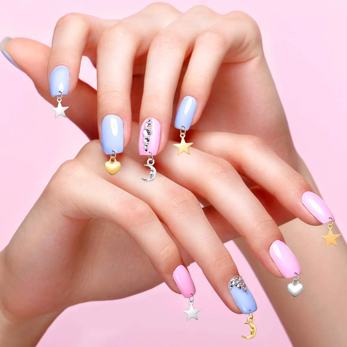 PAGOW 155 PCS Dangle Nail Art Charm Set with Piercing Tool | Gold & Multi-Color - view 7