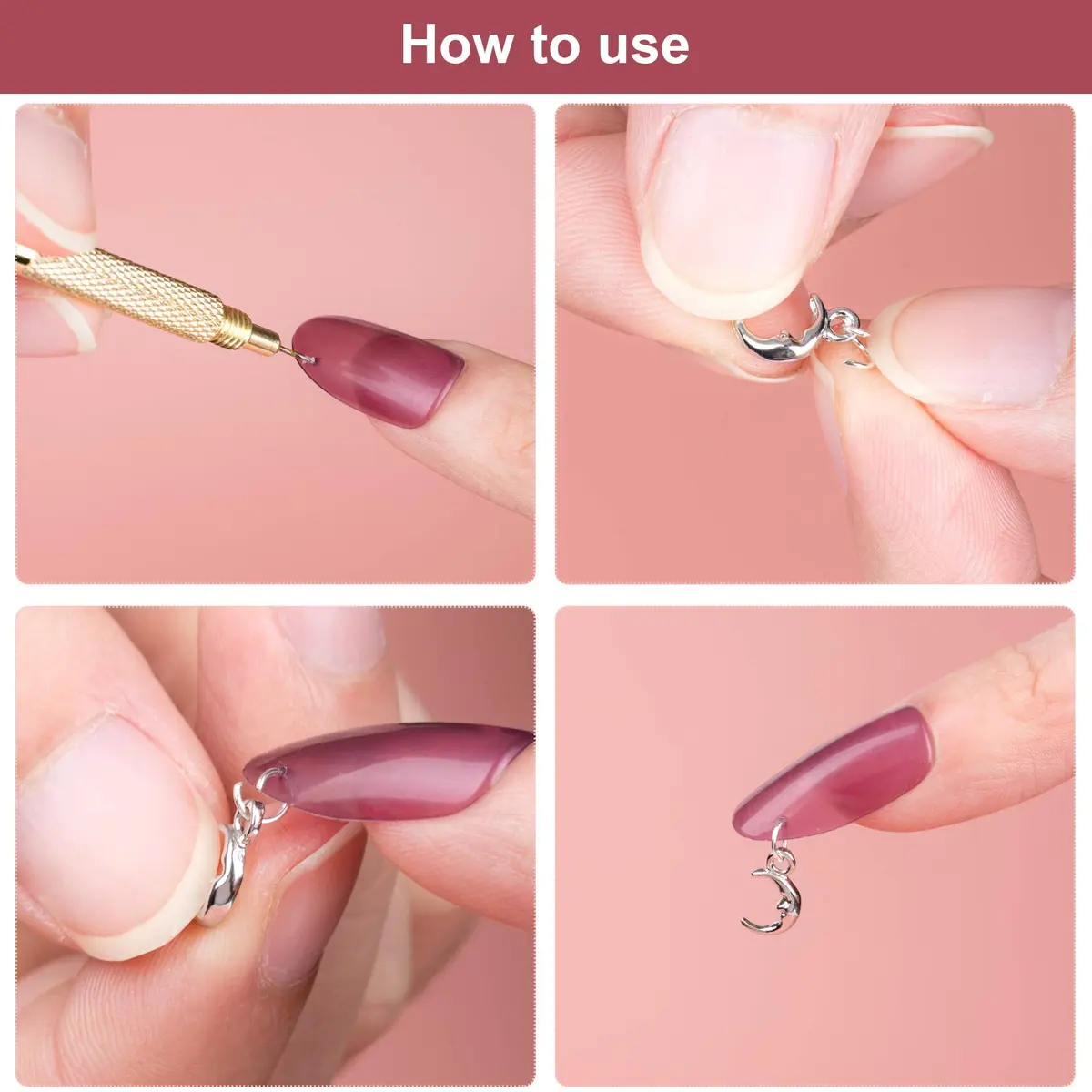 PAGOW 155 PCS Dangle Nail Art Charm Set with Piercing Tool | Gold & Multi-Color - view 4