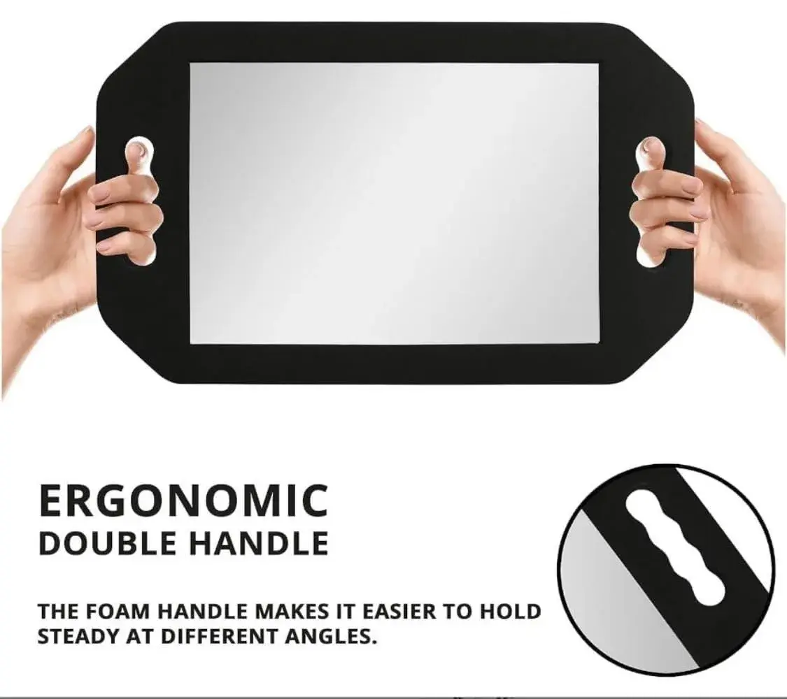 mpowtech Large Hand Held Barber Mirror 41cm (16.14") with Double Handles | Unbreakable Tempered Glass Salon Mirror - view 2