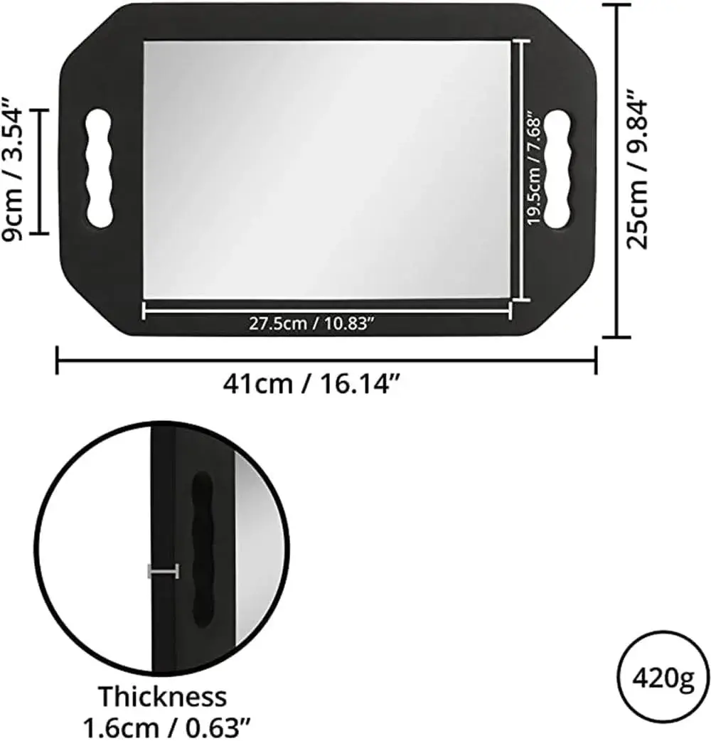 mpowtech Large Hand Held Barber Mirror 41cm (16.14") with Double Handles | Unbreakable Tempered Glass Salon Mirror - view 4
