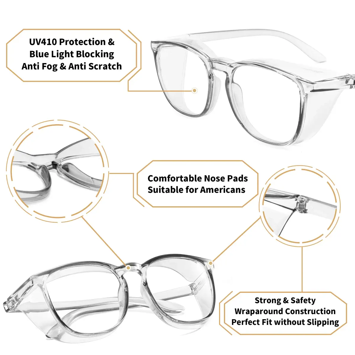 Alsenor Anti-Fog Safety Glasses with Blue Light Blocking & UV Protection | Medium - view 4