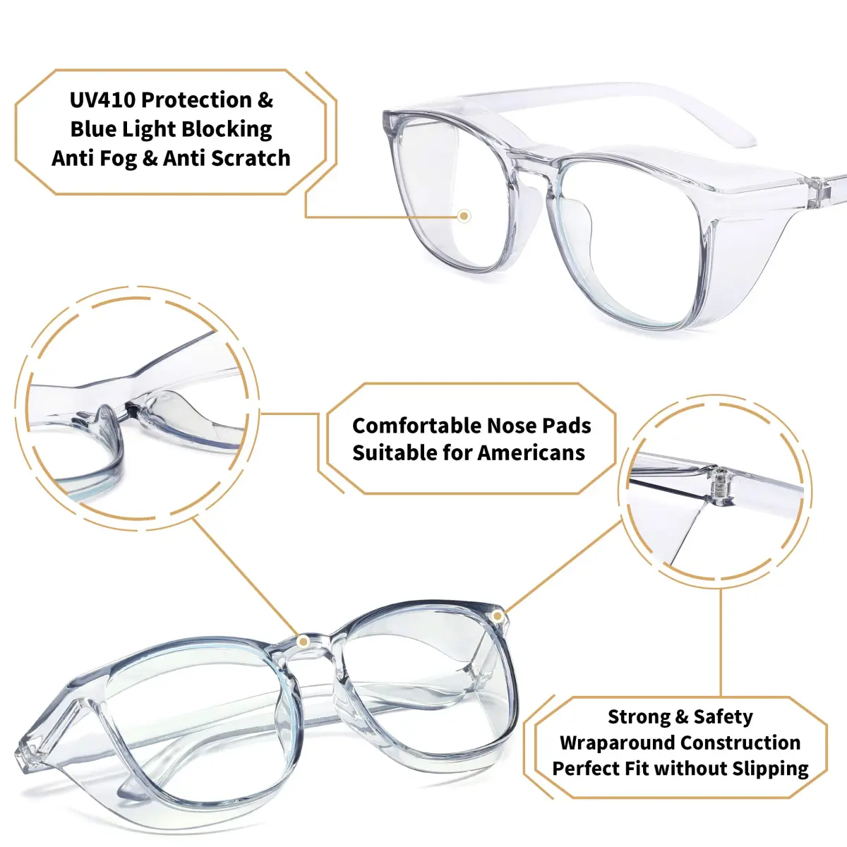 Alsenor Anti-Fog Safety Glasses with Blue Light Blocking & UV Protection | Clear Polycarbonate Lenses (Medium) - view 4