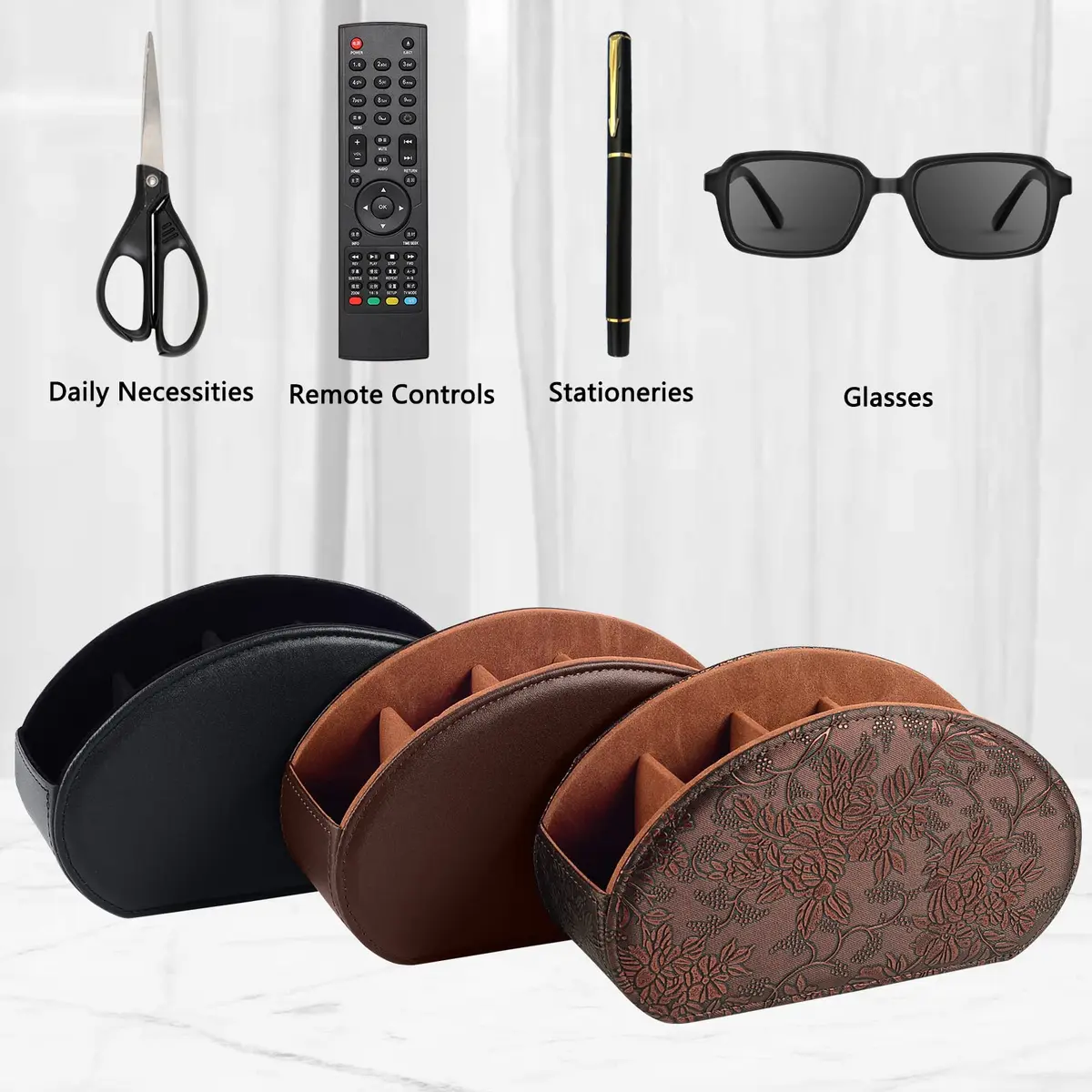 RHCSZ Retro Leather Remote Control Holder Organizer Box | 21.5cm (8.46") x 11.5cm (4.5") x 7.5cm (2.95") - view 2