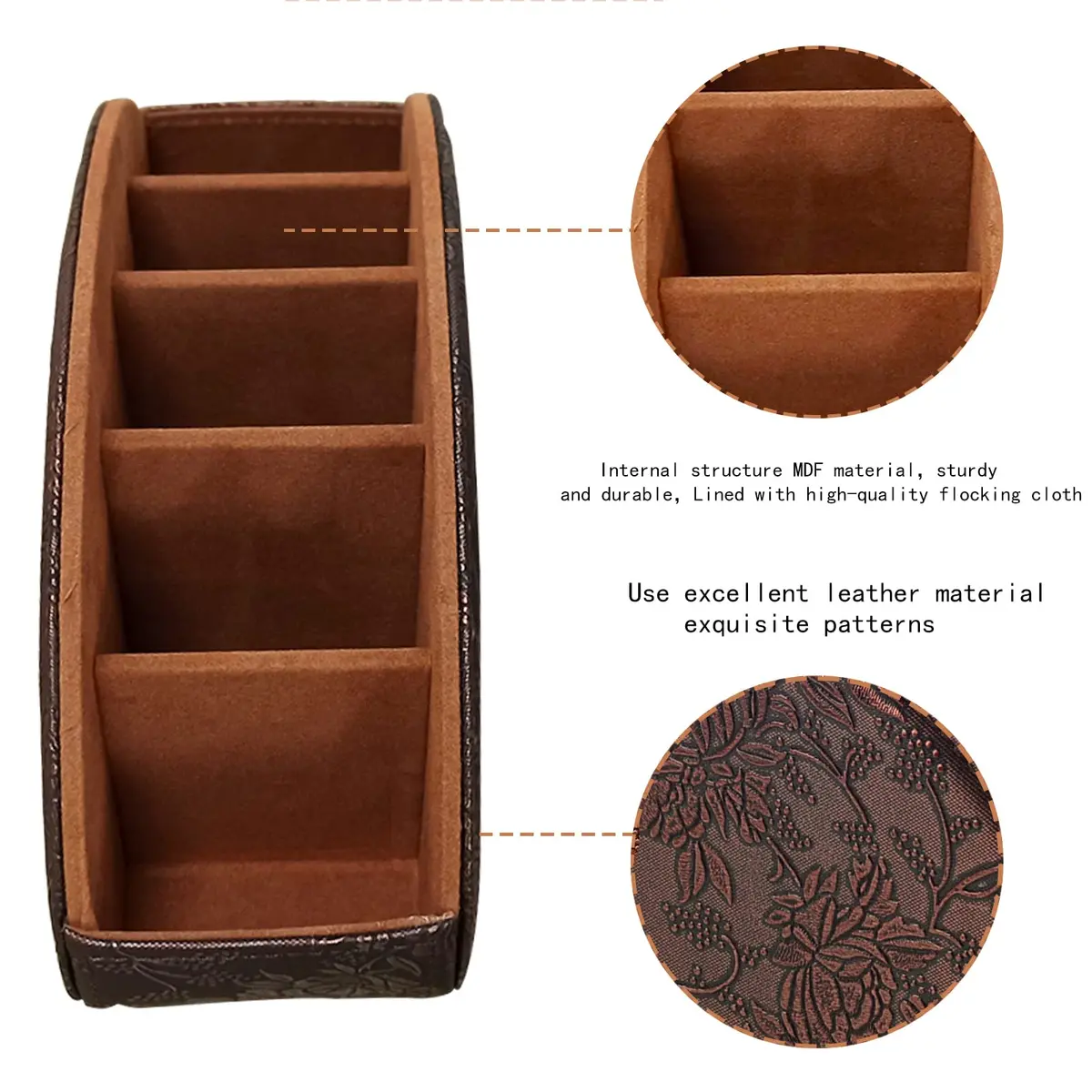RHCSZ Retro Leather Remote Control Holder Organizer Box | 21.5cm (8.46") x 11.5cm (4.5") x 7.5cm (2.95") - view 3