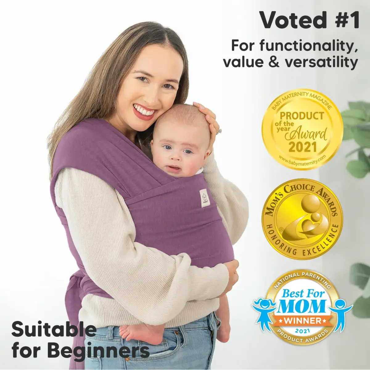 KeaBabies Original Baby Wrap Carrier Dark Mauve | Ergonomic, IHDI Certified, Breathable Fabric for Newborns to Toddlers - view 3