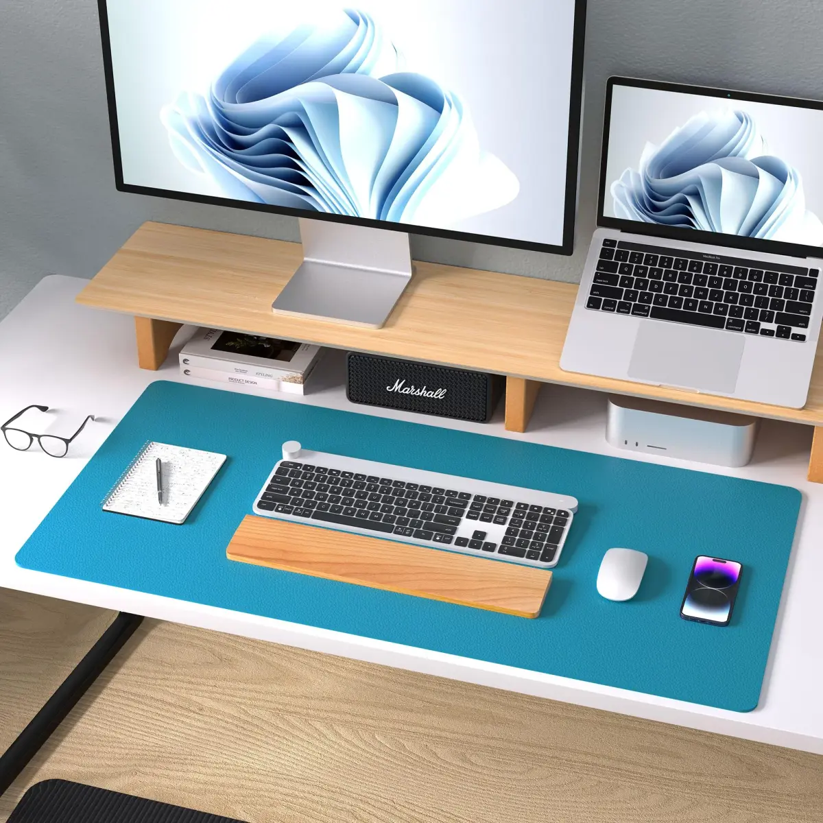 Aothia Leather Desk Pad Protector, Large Mouse Pad, Office Desk Mat, Non-Slip PU Leather Desk Blotter, Turquoise (36" x 17") - view 8
