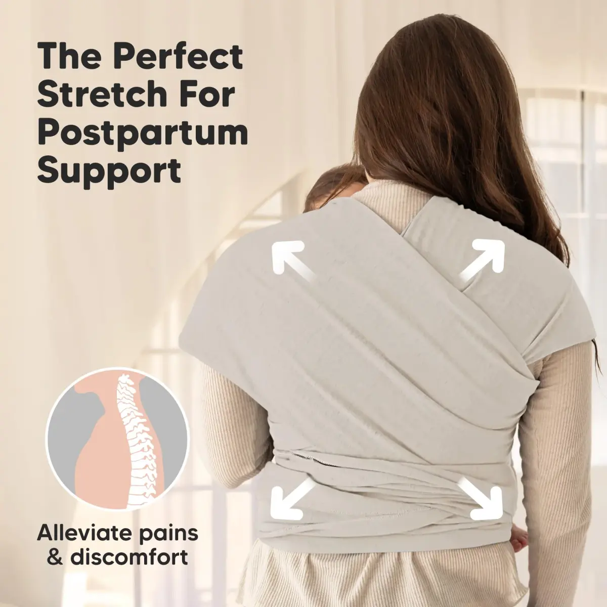 KeaBabies Original Baby Wrap Carrier Stone Gray | Ergonomic, IHDI Certified, Breathable Fabric for Newborns to Toddlers - view 5