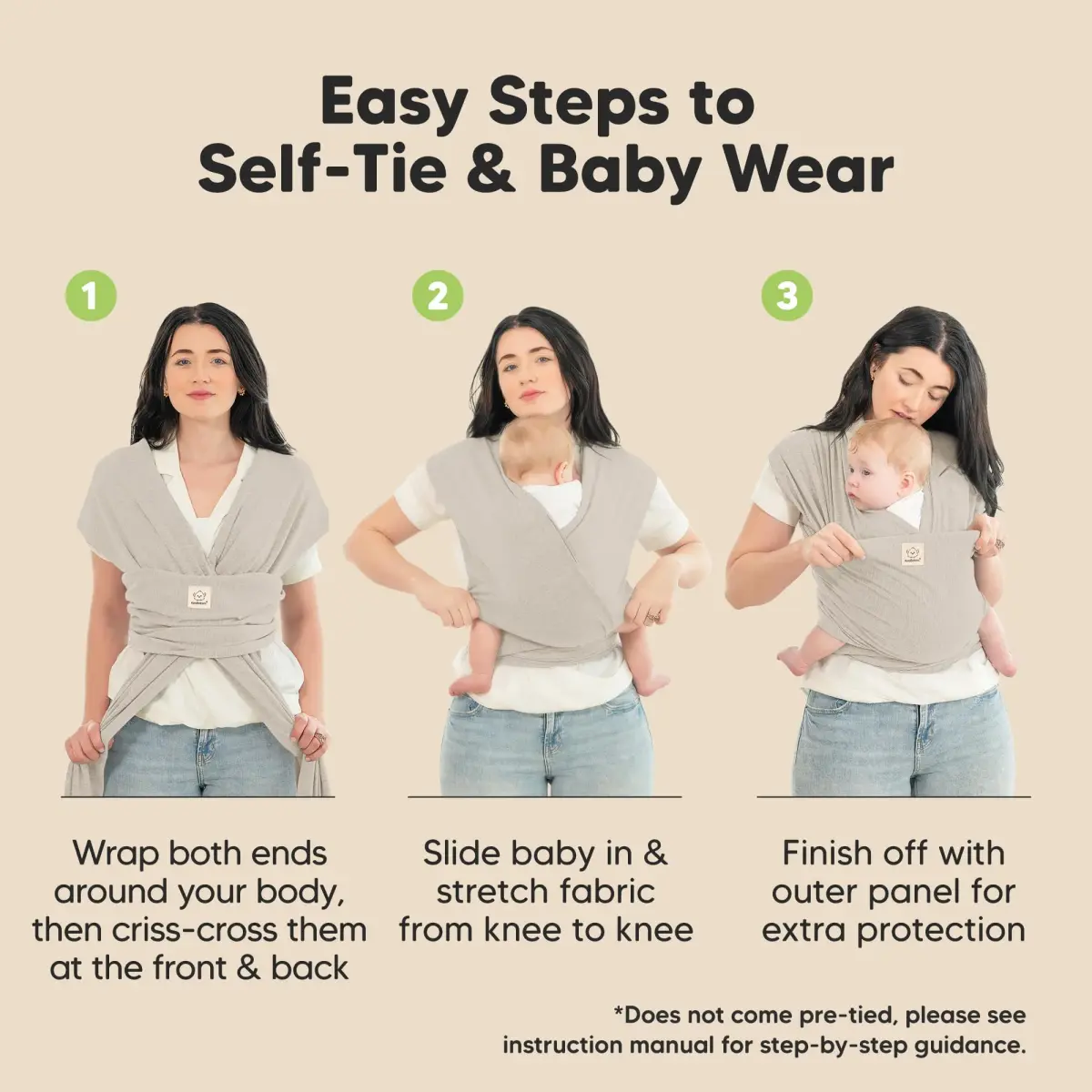 KeaBabies Original Baby Wrap Carrier Stone Gray | Ergonomic, IHDI Certified, Breathable Fabric for Newborns to Toddlers - view 7