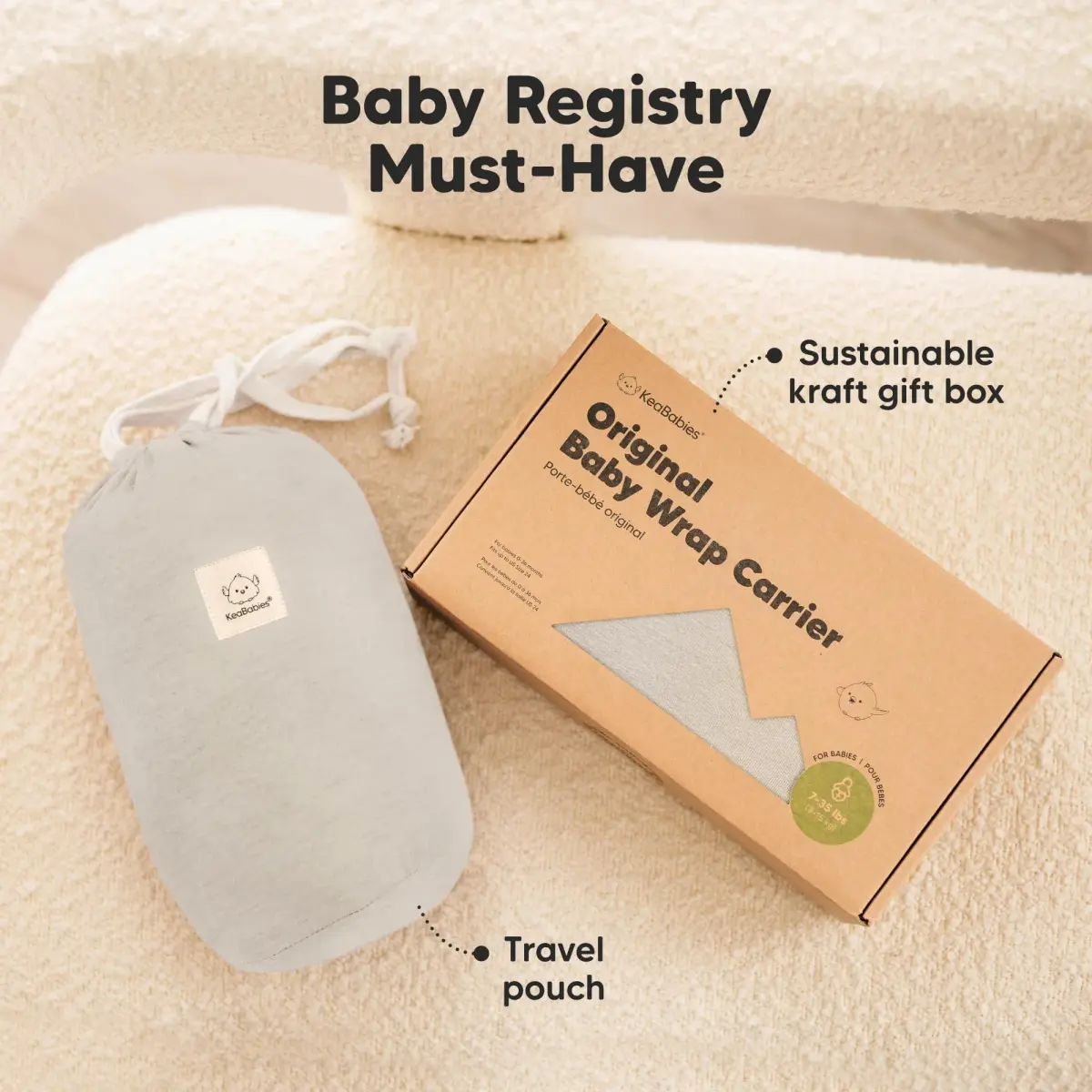 KeaBabies Original Baby Wrap Carrier Stone Gray | Ergonomic, IHDI Certified, Breathable Fabric for Newborns to Toddlers - view 9