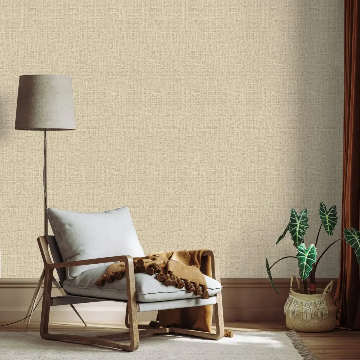 TANONE Khaki Grasscloth Peel and Stick Wallpaper 43.3 sq.ft (15.8" W x 394" L) | Beige Linen Texture for Walls & Cabinets - view 6
