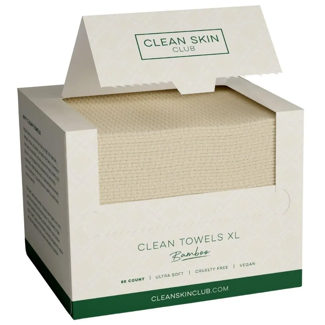 Clean Skin Club Clean Towels XL Bamboo Viscose Face Towels 50 Count | USDA Biobased Dry Wipes - main product image