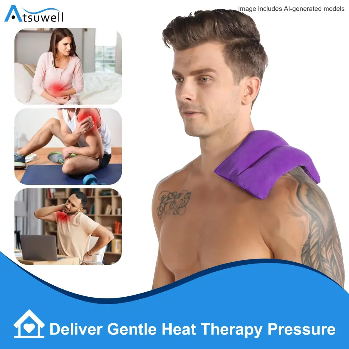 Atsuwell Purple Microwave Heating Pad 170g (6 oz) | Moist Heat for Cramps & Joint Relief - view 2