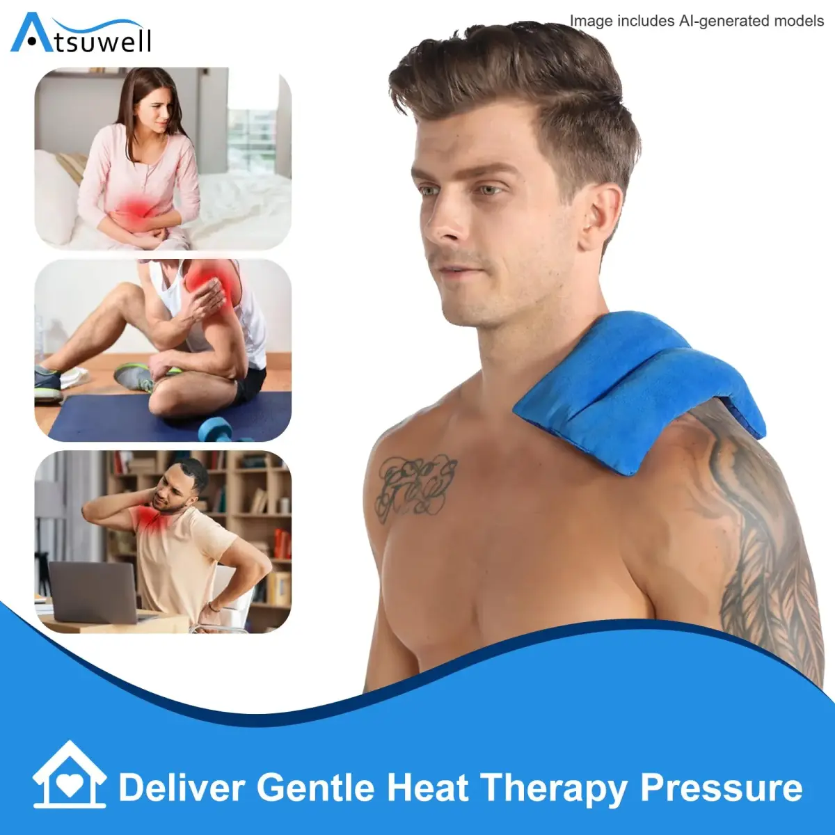 Atsuwell Microwave Heating Pad 6 x 11 Inch Blue | Soothing Moist Heat for Cramps & Joint Relief - view 2