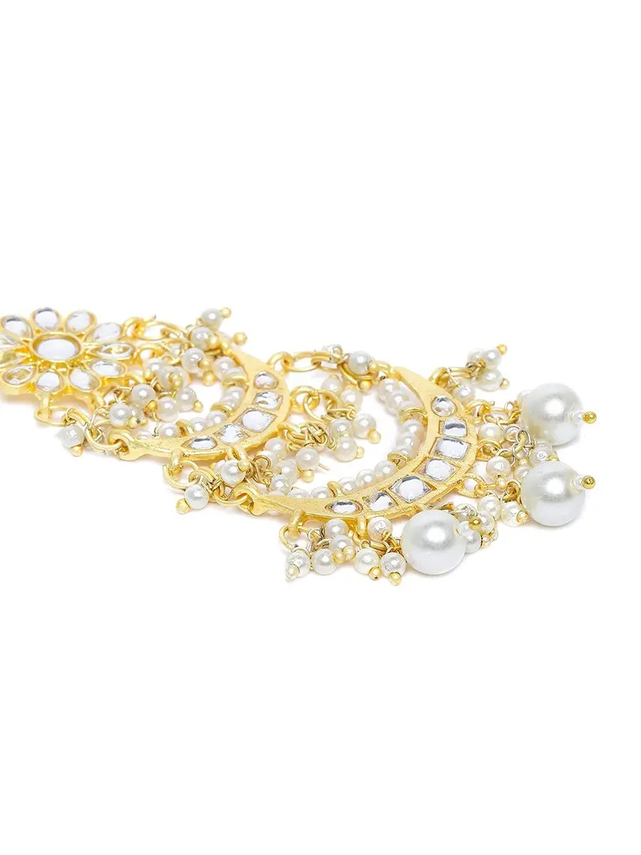 I Jewels Gold Plated Kundan Studded Maang Tikka for Women | Traditional Indian Wedding Jewelry (White 1) - view 3