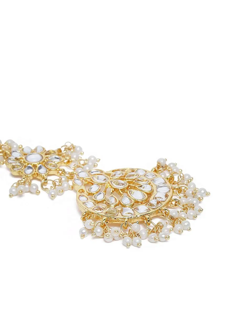 I Jewels Gold Plated Kundan Maang Tikka & Passa for Women | 13cm Height, 4.5cm Width - view 3
