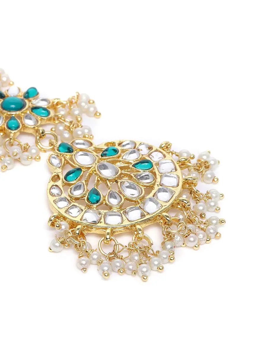 I Jewels Gold Plated Kundan Maang Tikka with Pearls for Women | 13cm (4.5cm Width) - view 3
