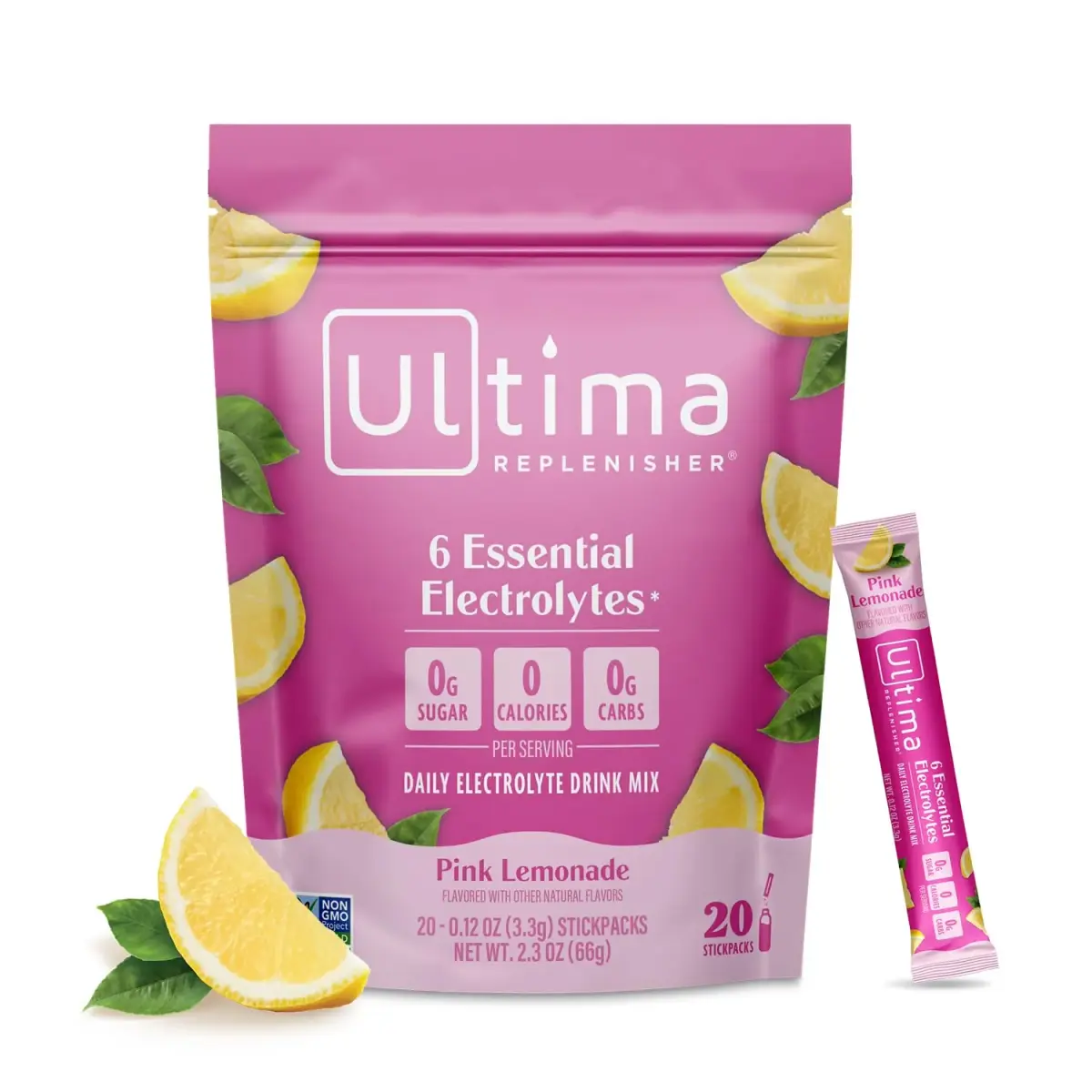 Ultima Replenisher Pink Lemonade Electrolyte Powder Stickpacks 20 Count (Pack of 1) | Hydration with 6 Electrolytes & Trace Minerals - main product image