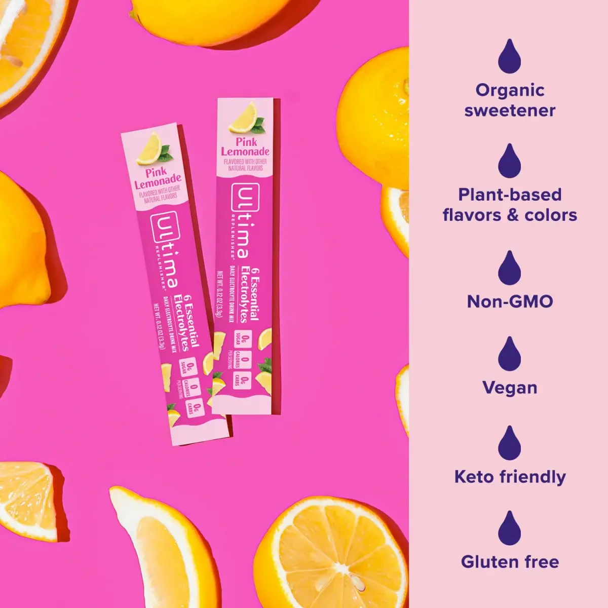 Ultima Replenisher Pink Lemonade Electrolyte Powder Stickpacks 20 Count (Pack of 1) | Hydration with 6 Electrolytes & Trace Minerals - view 4