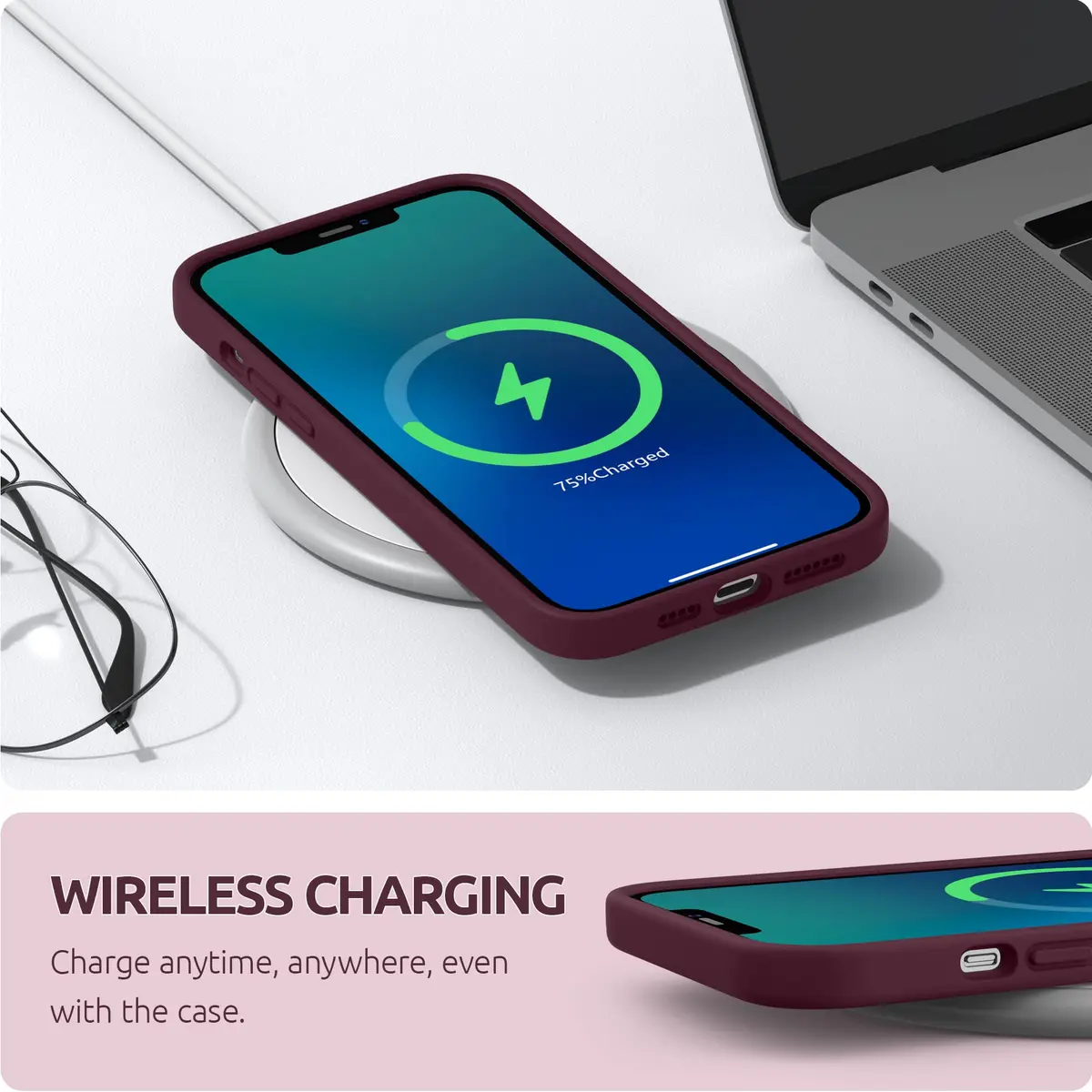 SURPHY Liquid Silicone Case for iPhone 12 Pro Max with Camera Protection & Microfiber Lining, Plum - view 5
