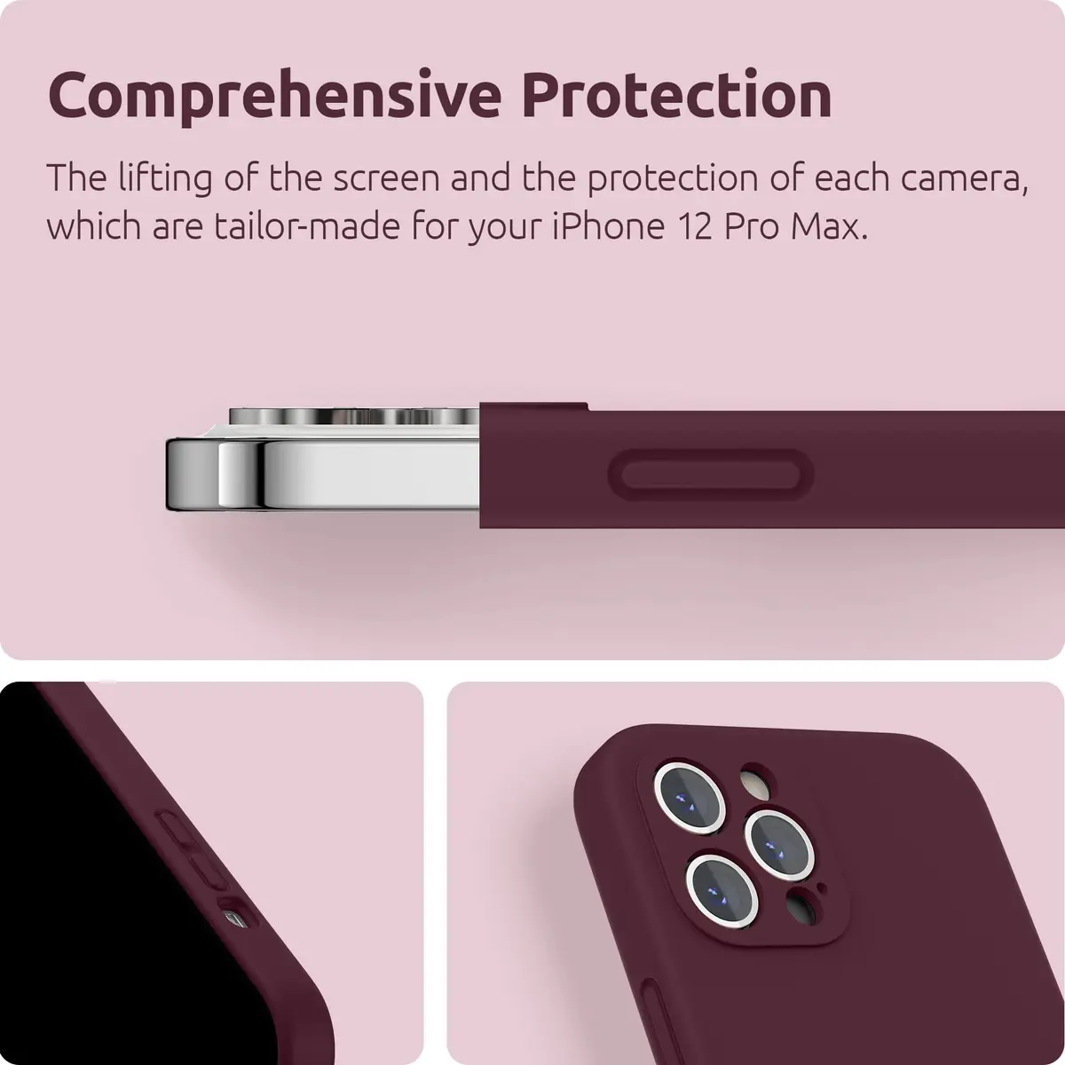 SURPHY Liquid Silicone Case for iPhone 12 Pro Max with Camera Protection & Microfiber Lining, Plum - view 7