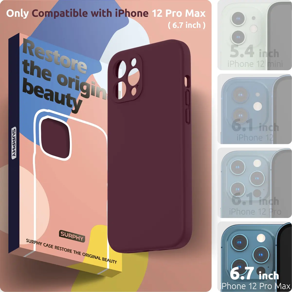SURPHY Liquid Silicone Case for iPhone 12 Pro Max with Camera Protection & Microfiber Lining, Plum - view 2