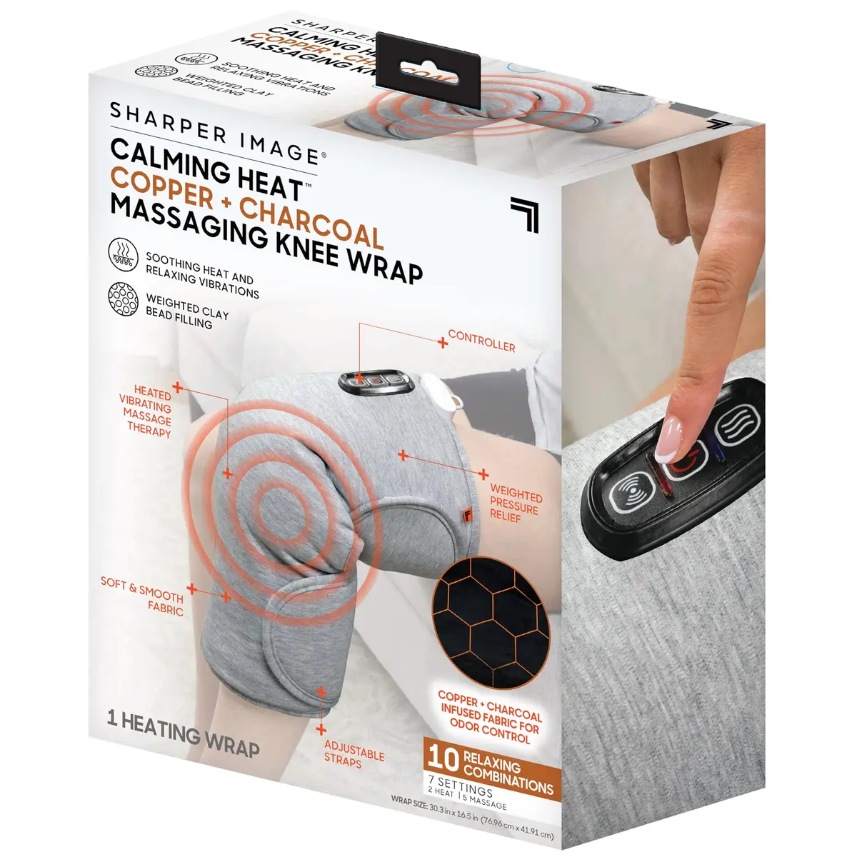 Calming Comfort Electric Heating Pad Knee Wrap | Copper & Charcoal, Auto Shut-Off, 2 Heat & 5 Vibration Settings, 76.2cm x 42cm - main product image